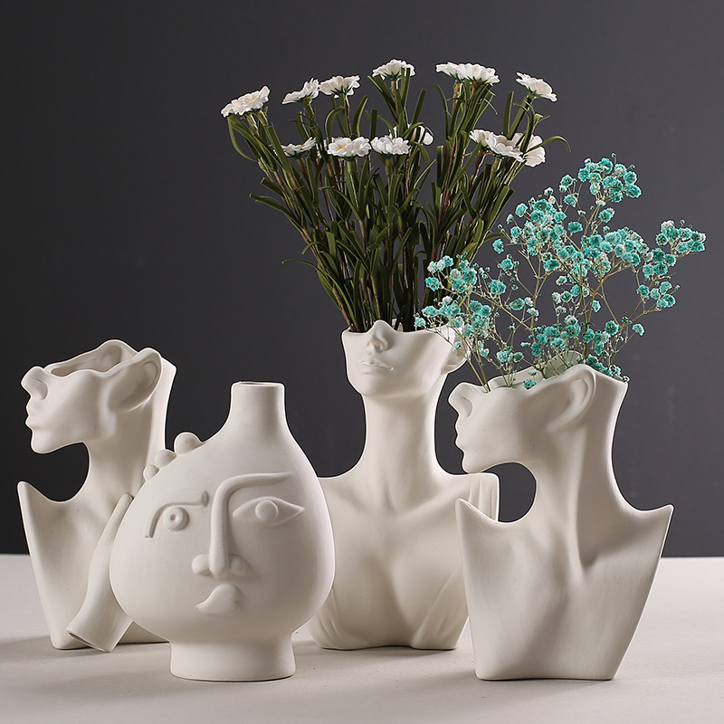 人体陶瓷干花瓶素烧装饰客厅民宿办公室家居摆件创意北欧现代简约