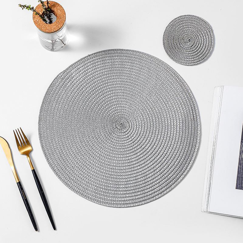 Nordic style round hollow pp woven placemat coaster hotel dining table insulation mat solid color Western placemat wholesale