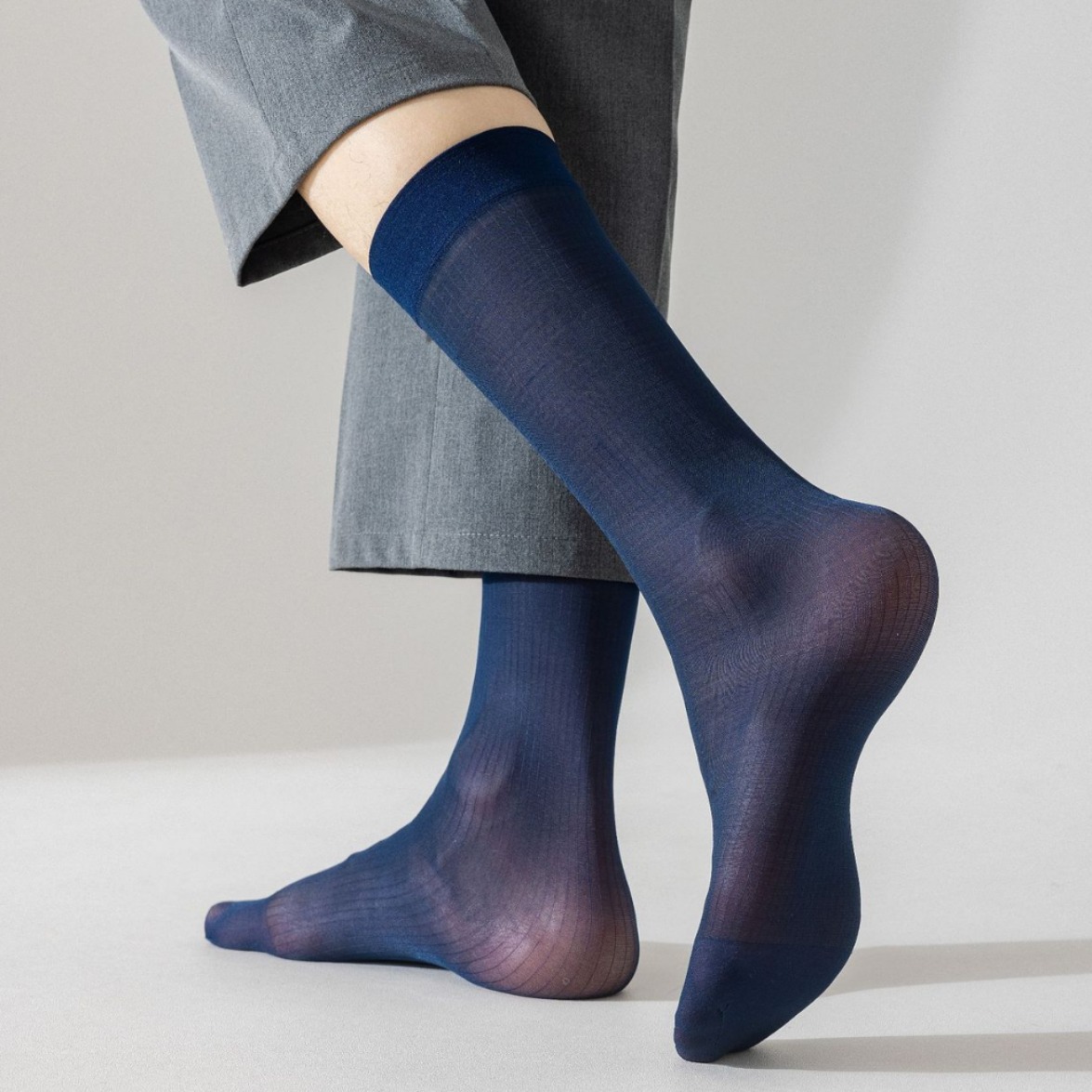 Socks Men's Summer Pinstriped Black Men's Business Dress Stockings Medium Stockings Japanese Nylon Suit Silk