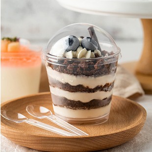 Disposable Wood chaff cup cake mousse cup with lid yogurt pudding sundae double skin milk transparent ice cream plastic cup