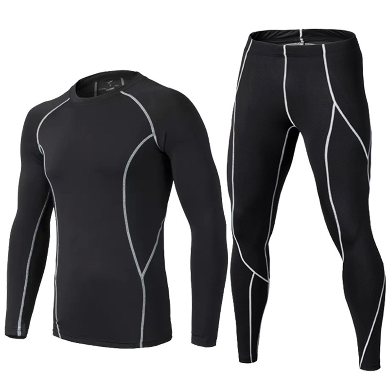 Spot Wholesale Sports Leisure running suit Men's Fitness tights quick-drying clothes long sleeve trousers training suit 0005