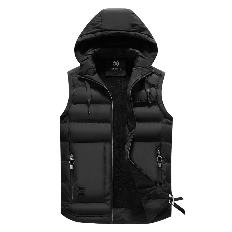 Autumn and Winter new men's vest men's detachable hat vest men's fashion casual men's cotton vest foreign trade