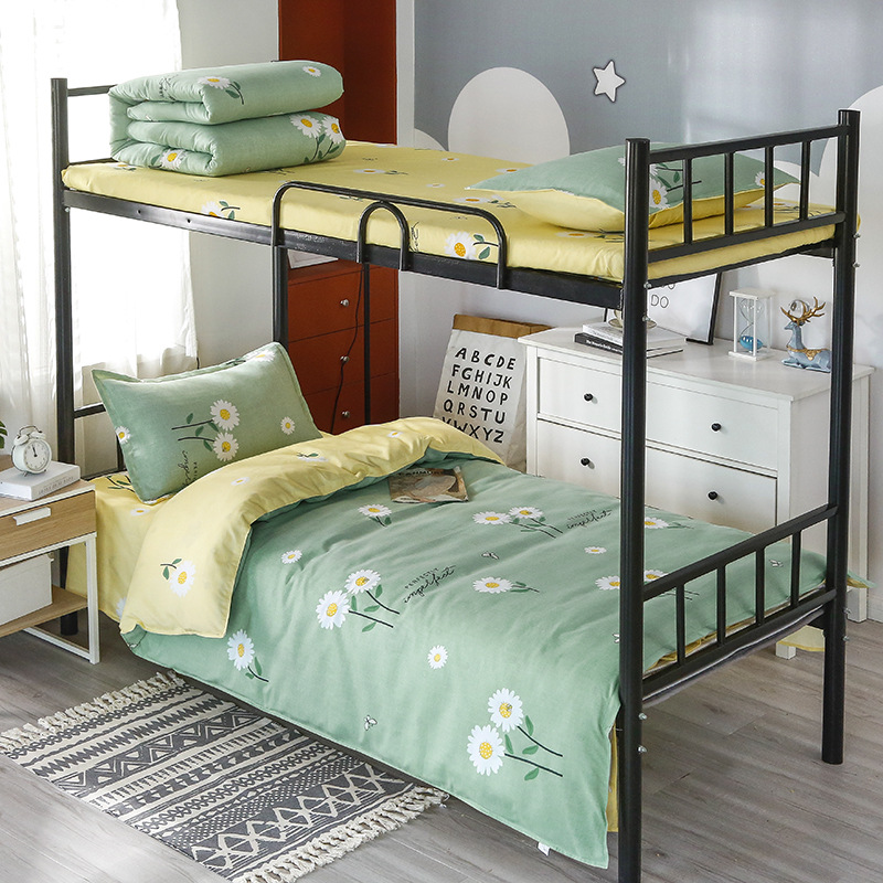 Factory wholesale student dormitory bed single three-piece bed full set quilt cover washed cotton suit four-piece set six pieces