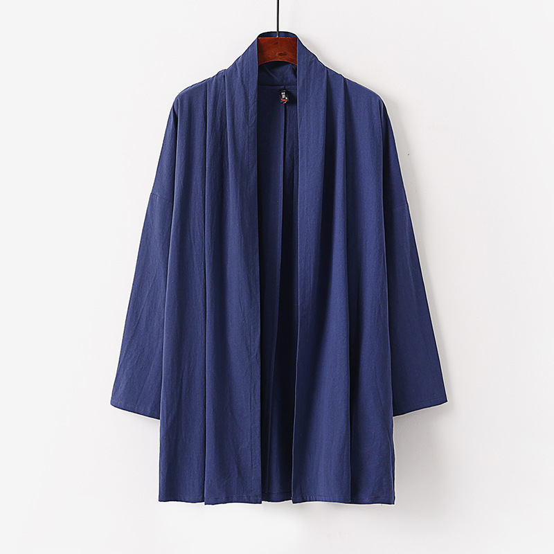 Large Size Chinese Style Improved Hanfu Taoist Gown Mid-length Trenchcoat Loose Cotton Linen Coat New Chinese Casual Top for Men