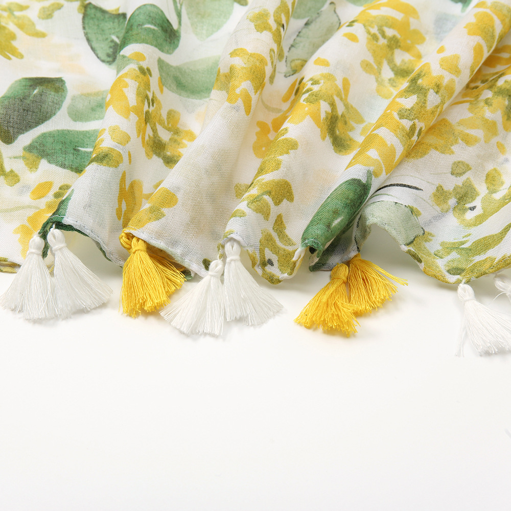 Small Fresh Print Bali Yarn Fruit Green Cotton Linen Scarf Shawl Summer Women Travel Beautiful Long Scarf
