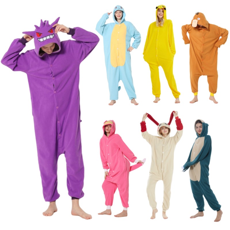Cross-border Amazon polar fleece artifact Baby series Halloween cartoon animal one-piece pajamas couple pajamas