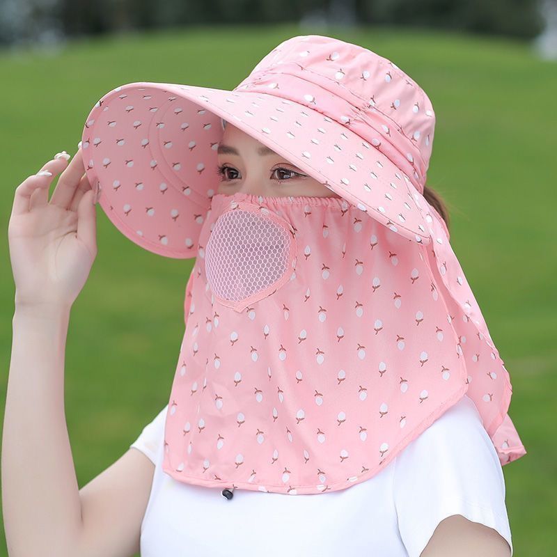 Summer New Face-Covering Sun Hat Tea-Picking Hat Riding Women's Sun-Shading Sun-Protection Hat UV-Protection Mask Cool Hat