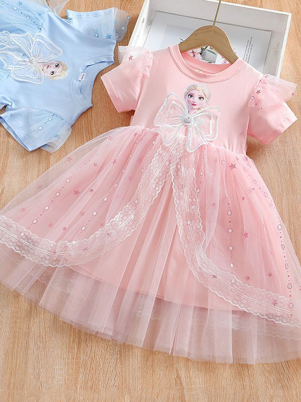 2025 Summer New Arrival dress Baby Girl's Short-Sleeved Tutu Veil Skirt Aisha Dress Girl's Princess Aisha Dress