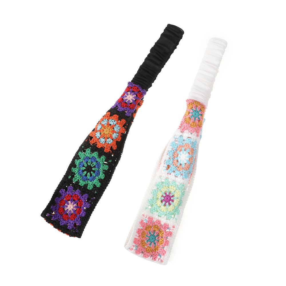 Summer Retractable Knitted Flower Hair Band Hollow Thin Wide-brimmed Hair Pressure Non-slip Elastic Headband Women's Hair Accessories Headscarf