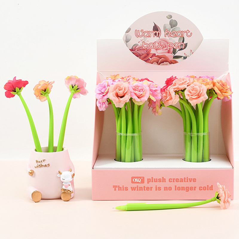 Creative Flowers Gel Pen Soft Silicone Shaking Pen Pen Girl's Heart Gift Pen Creative Writing Stationery Brush Pen