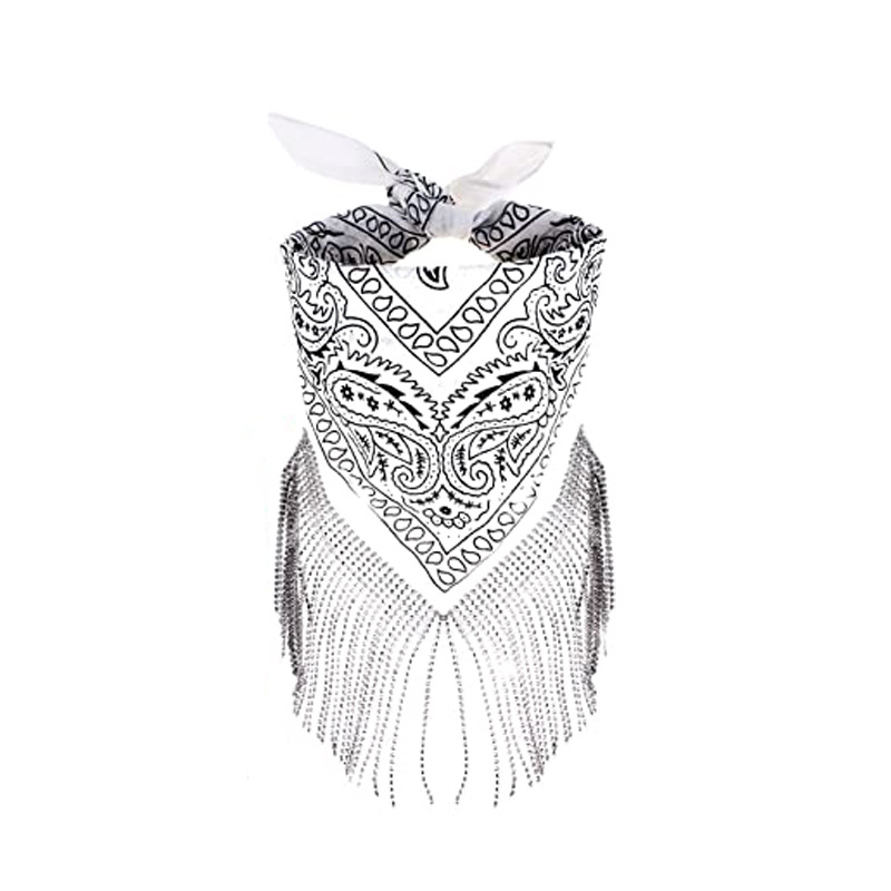 Diamond Tassel Big Handkerchief Cashew Turban Hip-hop Hip-hop Turban Denim Party Accessories fringe bandana