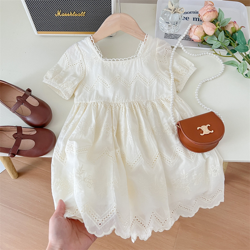 Korean Style Girls dress Summer 2025 New Women's Treasure Lace Short Sleeve Dress Fashion Children's Lace Princess Dress