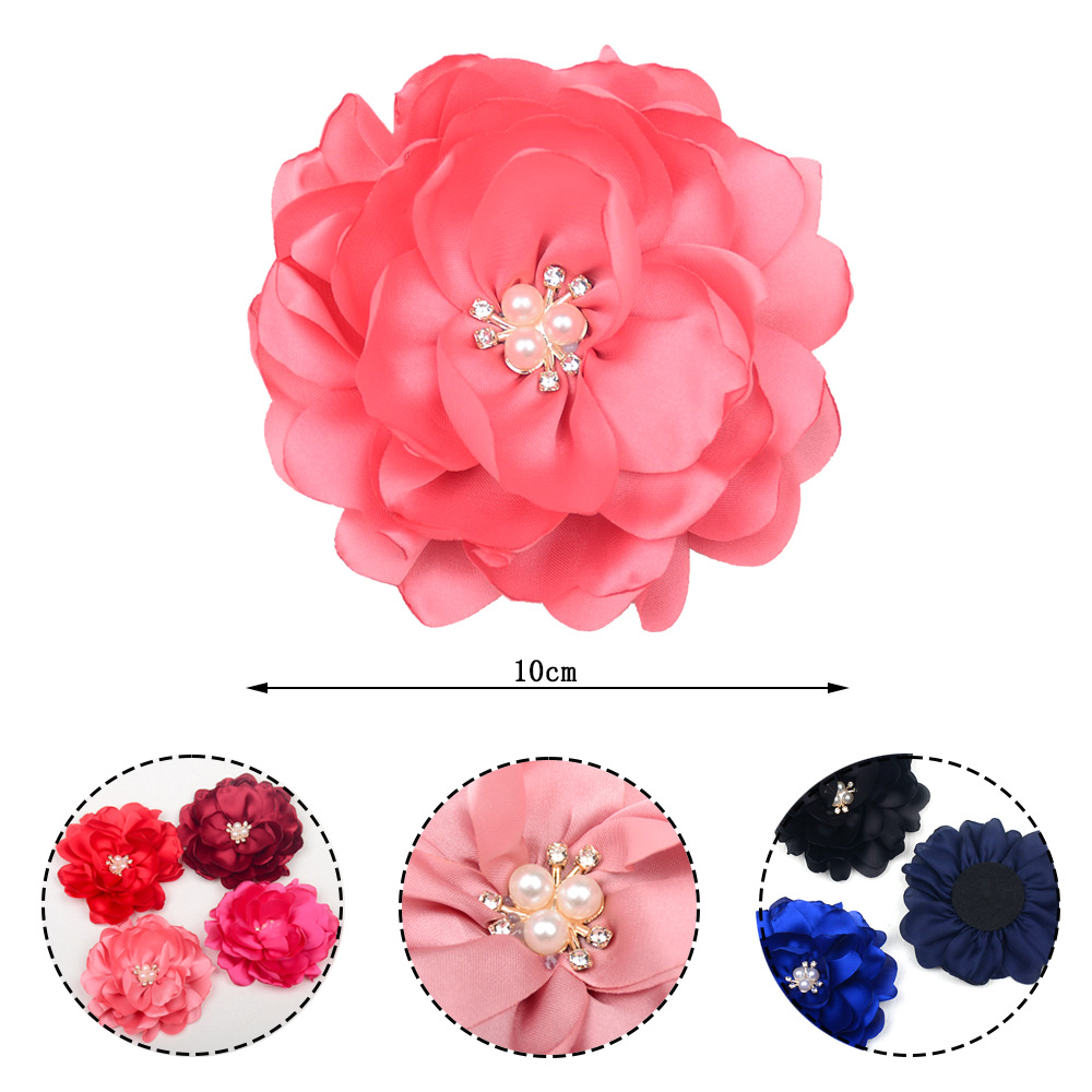 New Handmade Burned Edge Flower Fabric Pearl Flower Core Baked Edge Flower diy Hair Ornaments Headdress Flower Shoes and Hats Accessories