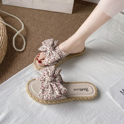 2024 New Arrival Bow Slippers Fashionable Outwear Women's Summer Beach Shoes Sandals Flat Slippers for Women