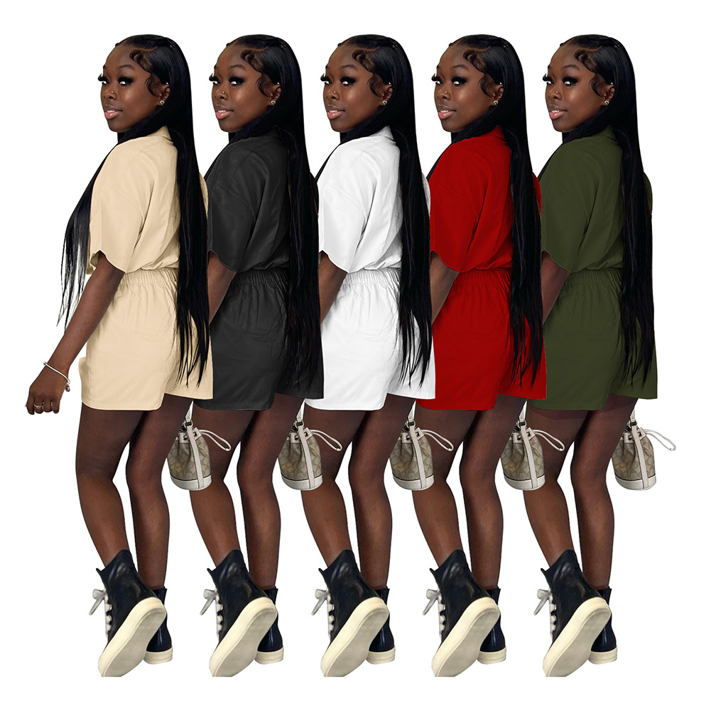 D88202 European and American women's clothing Amazon independent station summer new frock wind shake head buckle pocket short jumpsuit