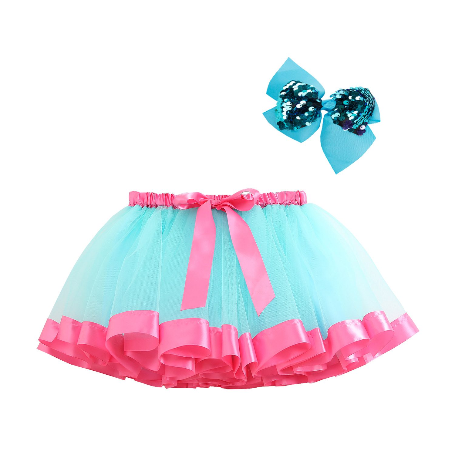 European and American Mesh Rainbow Skirt Children's tutu Half Princess Skirt with Bow Headwear baby dress