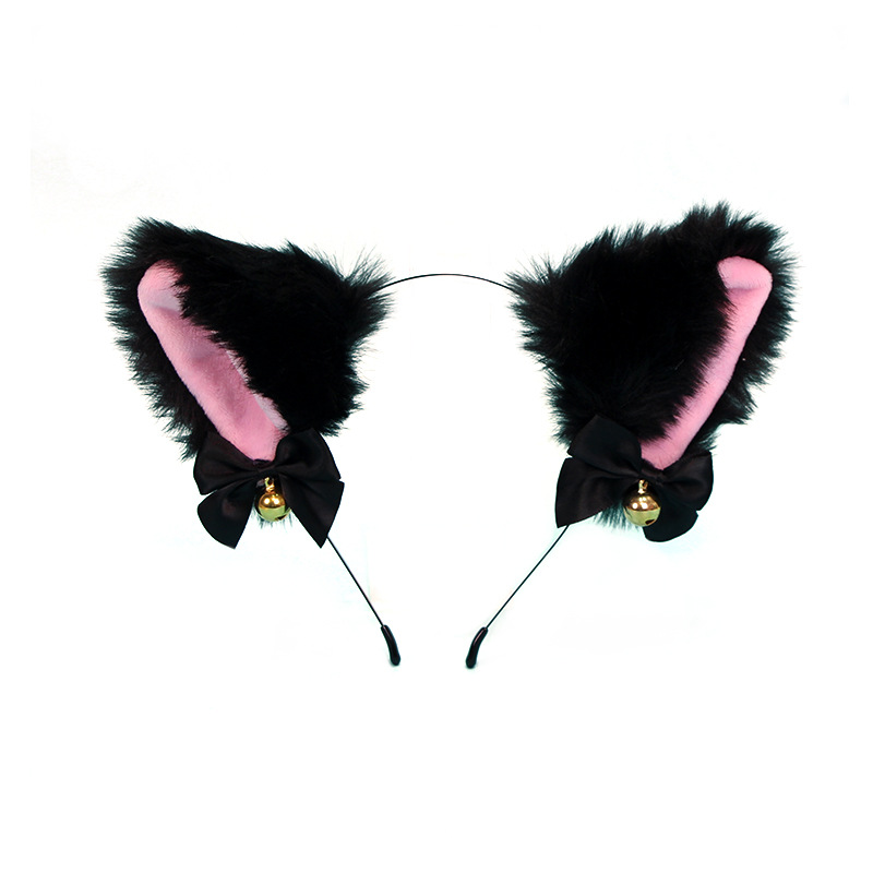 (Hairband + Collar) Cat Ear Hairband Bell Female Little Wild Cat Neck Chain Hairpin Headband Christmas Headwear