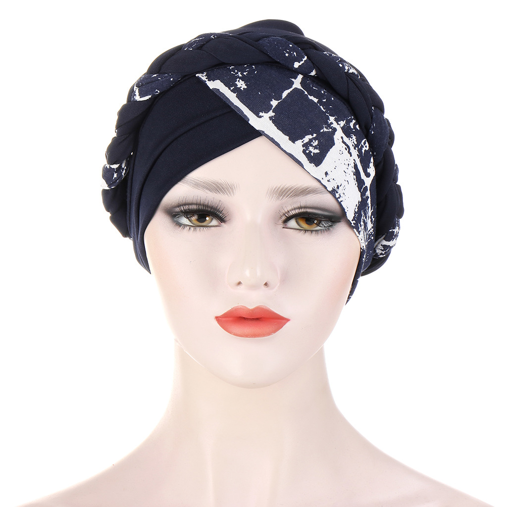 Amazon Floral Cloth Stitching Braids Multicolor Soft Tape Hat Muslim Chemotherapy Cap Cross Border