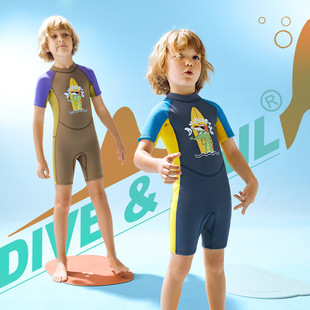 Cross-border new 2.5mm children's diving suit one-piece short sleeve warm diving suit for large children snorkeling surfing swimsuit