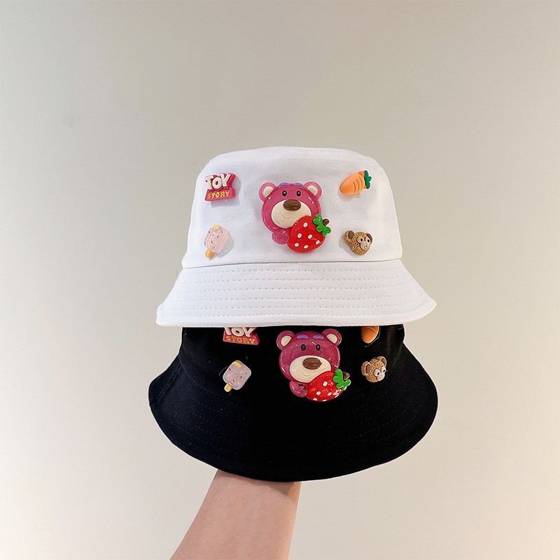 Strawberry Bear Korean Style Children's Fisherman Hat Baby Boys and Girls Spring and Autumn Children's Basin Hat Sunshade Sunscreen Cute Hat