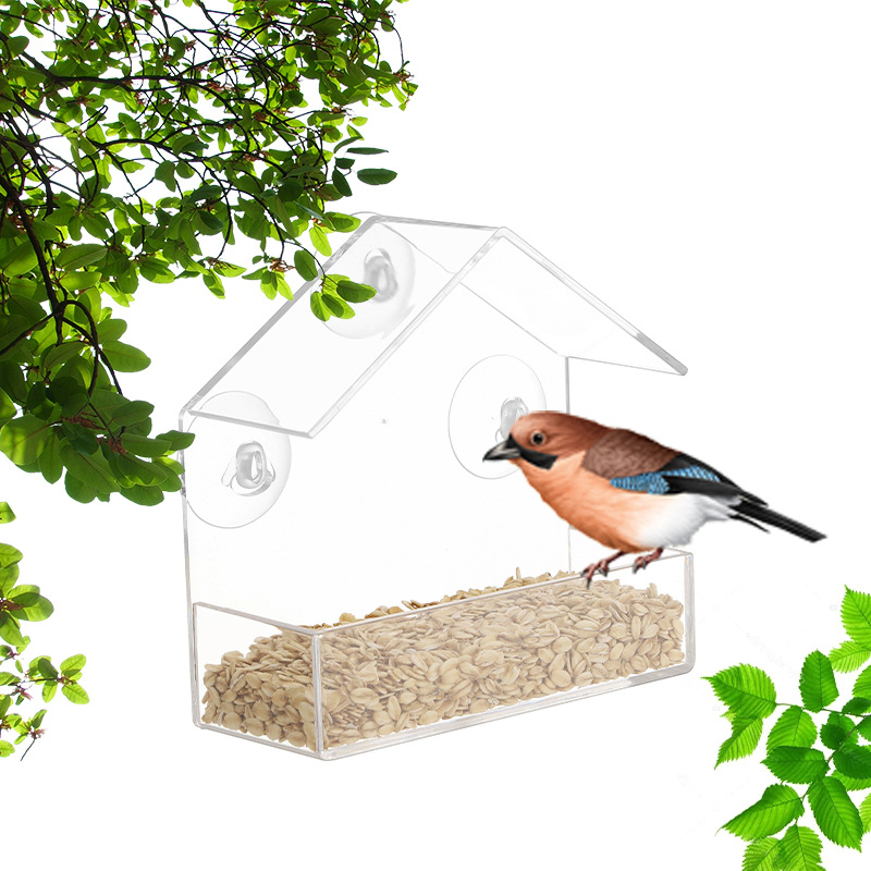 Cross-border exclusive acrylic window bird feeder hummingbird outdoor transparent bird cage in stock wholesale