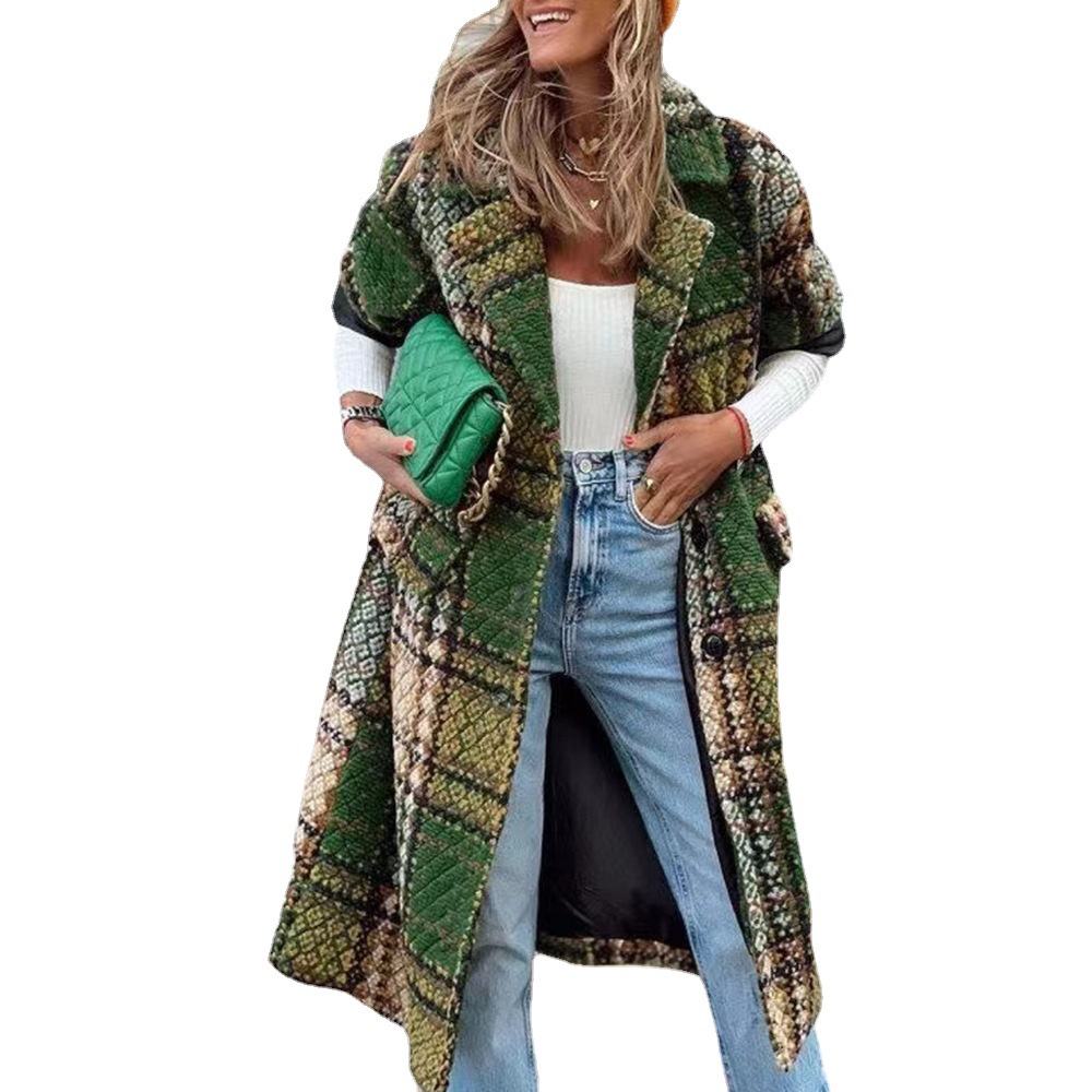 S9312 2024 Cross-border Autumn and Winter New European and American Women's Fashion Long Sleeve Lapel Coat Printed Woolen Long Coat_voghion.com