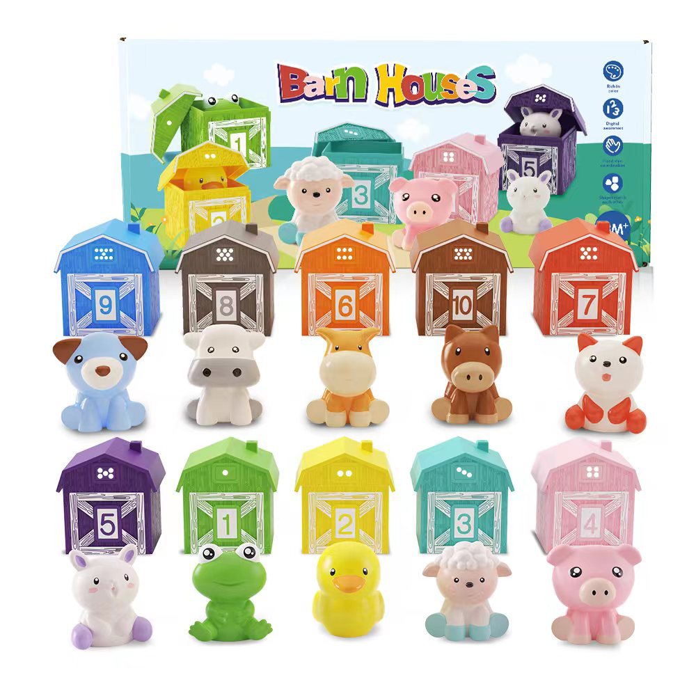 Farm Animal Infant and Young Cognitive Color Counting Paired Hand Puppet Rainbow House Early Education Montessori Classification Toy - ShopShipShake