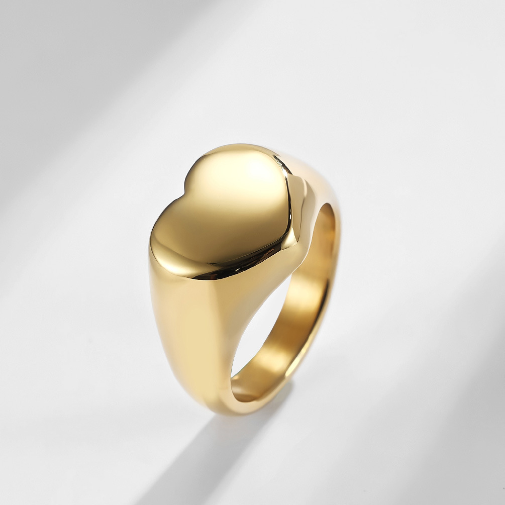 European and American Brand Style Stainless Steel 18K Gold Plated Loving Gloss Ring Gender-free Simple Men's and Women's Proposal Jewelry