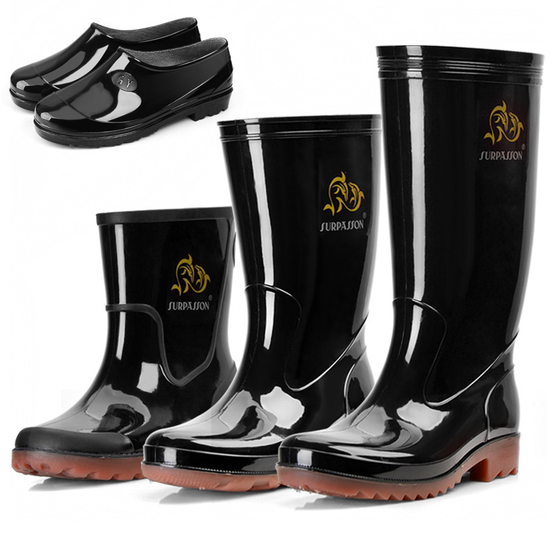 Men's rain boots non-slip waterproof short water shoes men's rain boots fleece-lined mid-calf high rubber shoes construction site long boots