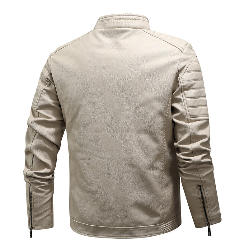 Autumn and Winter new men's fleece-lined leather coat men's youth casual stand collar men's workwear leather coat