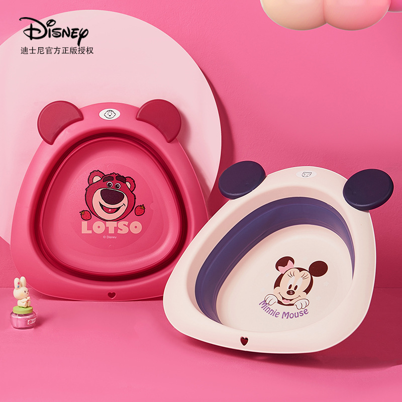 Strawberry Bear Folding Basin Household Mickey Minnie Cartoon Children's Baby Wash Face and Foot Wash Butt pp Basin