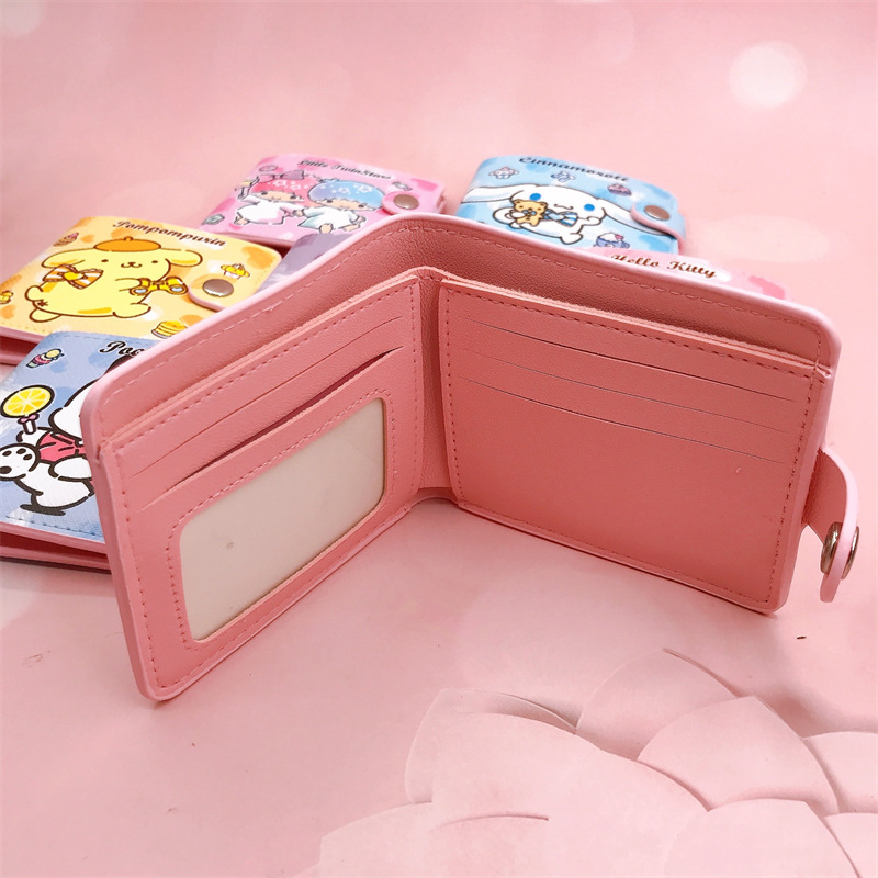 New PU Short 2 Fold Wallet Love Bow PC Dog Kulomi Gemini with Button Card Holder Wallet