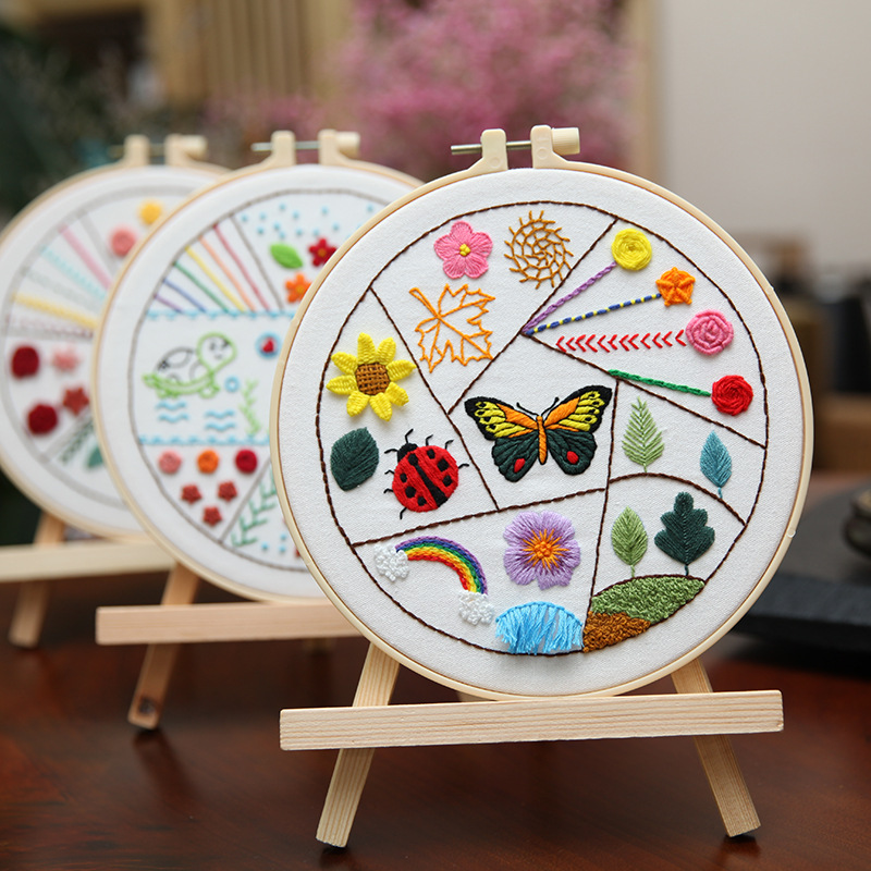 Basic embroidery diy 30 kinds of stitch practice bag creative novice flowers and animals sewing bag cross stitch three-piece set