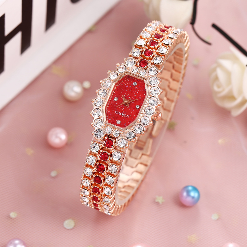 Korean Trendy Fashion Full Diamond Set Women's Watch Bracelet Watch Starry-face Simple Women's Square Rhinestone Quartz Watch