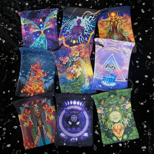 Cross-Border 13x 18cm double-sided printing Tarot flannel bag home accessories gift bag Tarot card storage bag