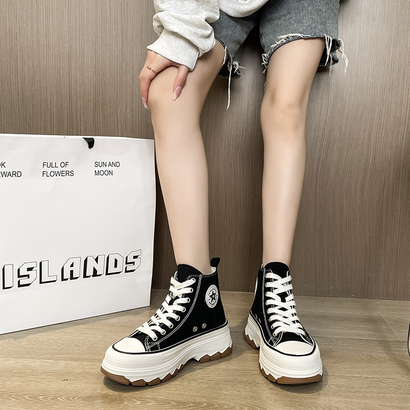 Spring New Canvas Shoes Female Students High-top Thick-soled White Shoes Increased Casual Sneakers All-match ins Single Shoes