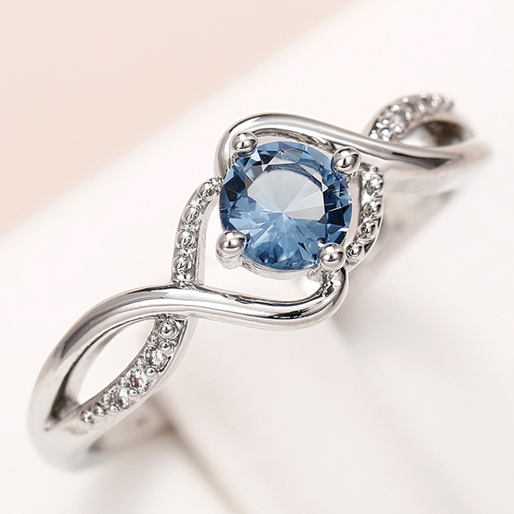 Cao Shi Wave-shaped Blue Diamond Zircon Ring Niche High-end Light Luxury Finger Ring Fashion 