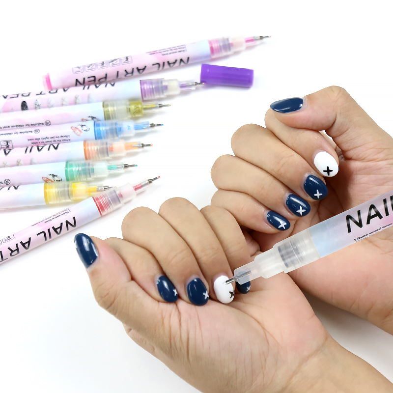 Tiktok 12 Color Nail Pen Painted Painting Nail Painting Point Flower Needle Pen DIY Hand Account Gouline Pen Nail Painting Pen