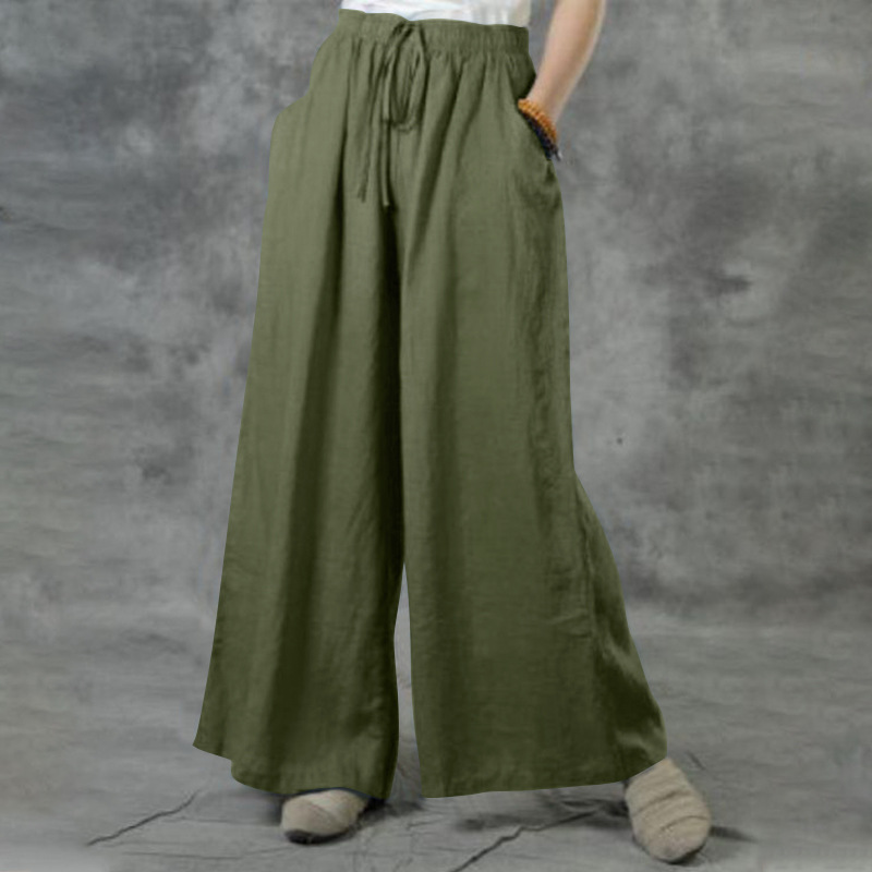 2023 European and American Amazon eBay women's clothing new European and American plus size loose cotton and linen casual trousers for women