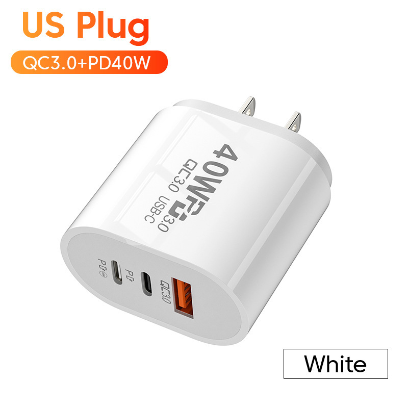Double PD + USB fast charging standard 40W TYPEC port is suitable for Apple 20W fast charging European/US travel charging