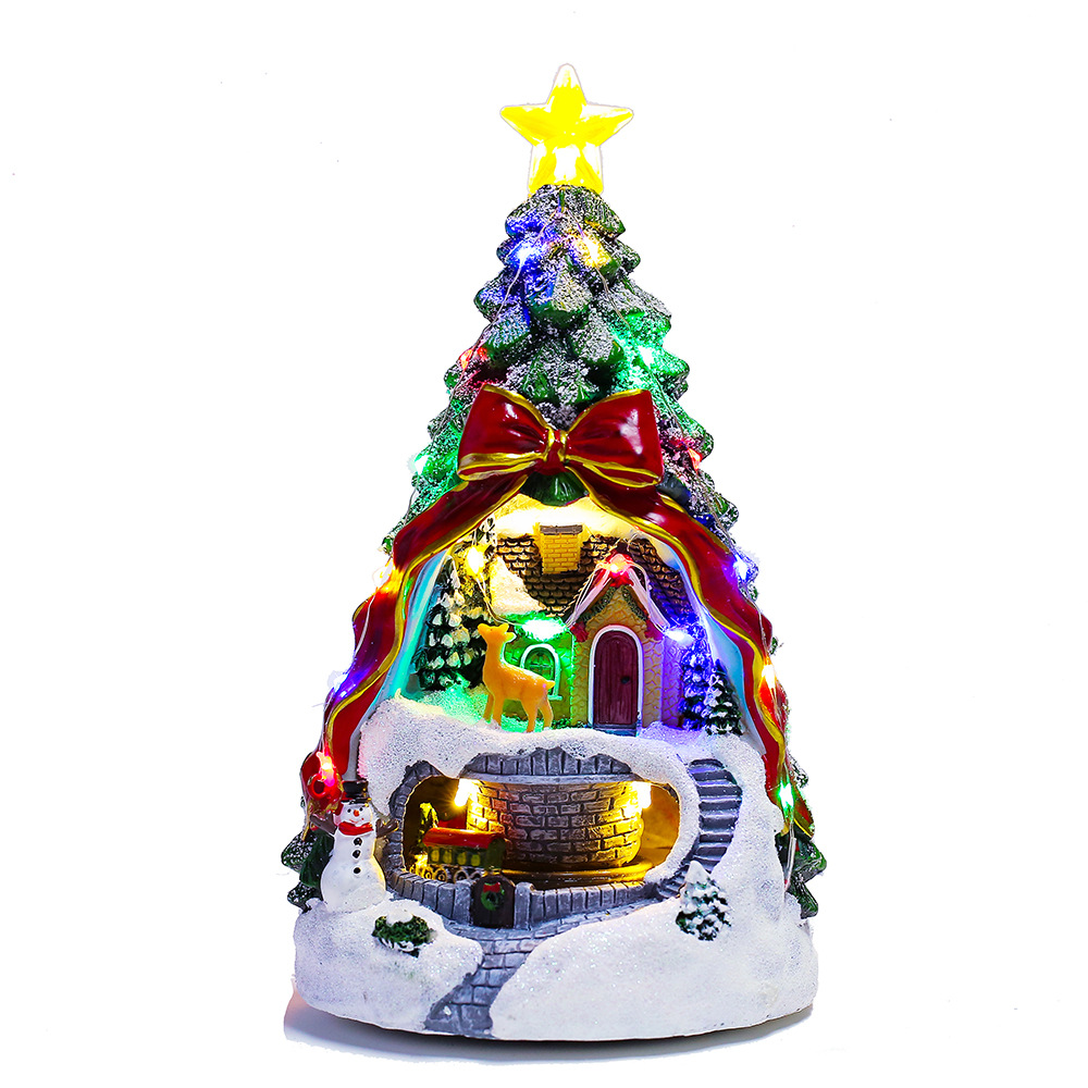 Cross-border Christmas decorations luminous music Christmas tree desktop decoration snow house music box Christmas gift