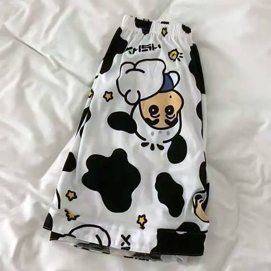 Japanese Casual Cartoon Cow Small New Simple Cute Pajama Pants Dormitory Wide Leg Shorts Soft and Comfortable Pajamas