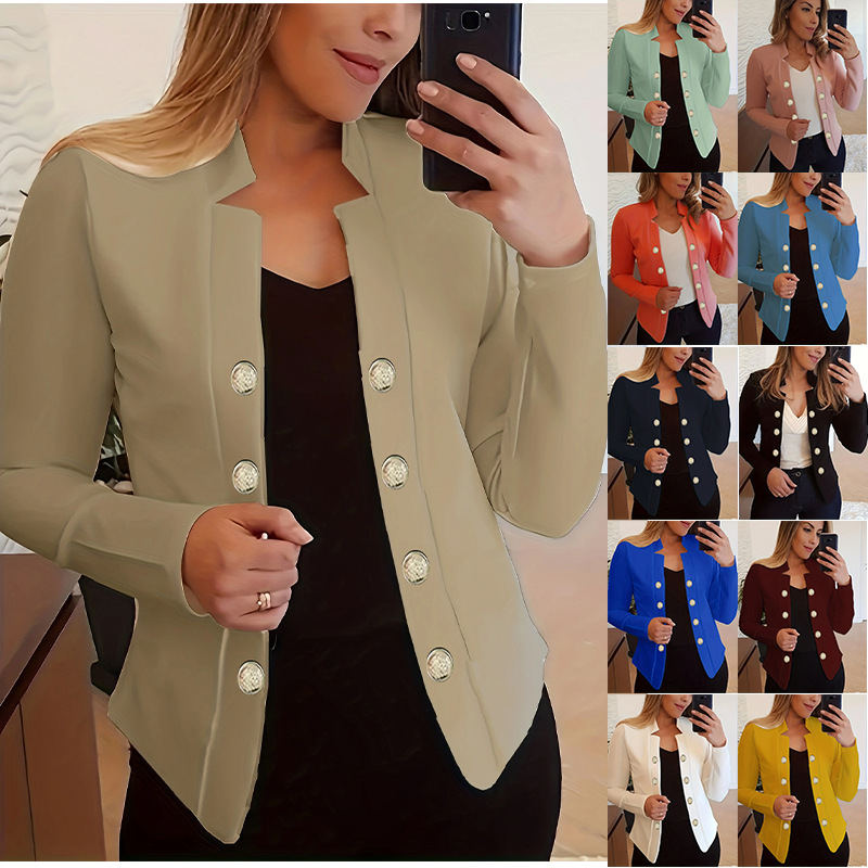  new Amazon AliExpress cross-border European and American fashion women's solid color buttoned top blazer