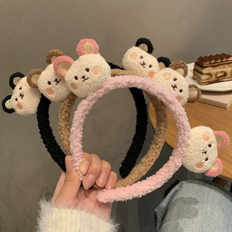 可愛小熊毛絨洗臉發箍女秋冬羊羔毛頭箍卡通甜美少女心化妝壓頭飾
