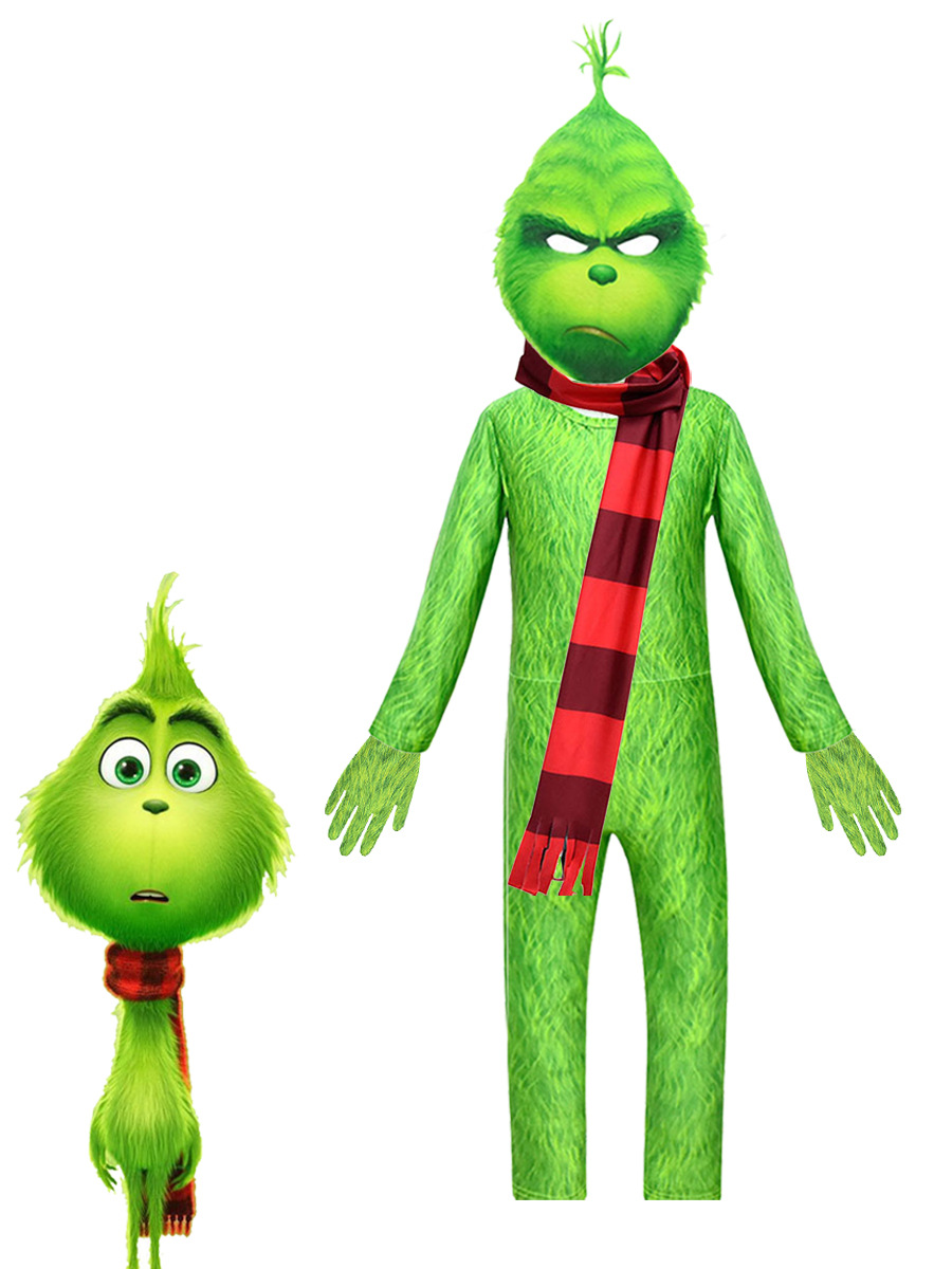 Halloween green fur monster cosplay Grinch TheGrinch children's jumpsuit tights stage performance clothing