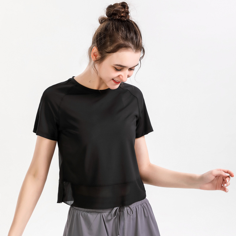 Cross-border Yoga Top Women's Loose Running Quick-drying Sportswear Short-sleeved T-shirt Training Mesh Fitness Clothing Europe and America