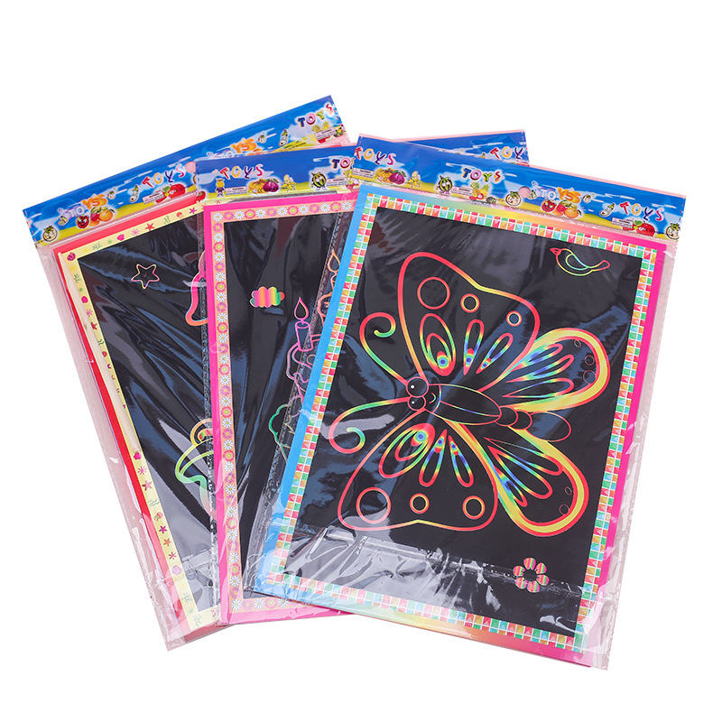 Children's Cartoon DIY Scraping Drawing Colorful Colorful Scraping Paper Multi-functional Parent-Child Magic Scraping Pattern Bamboo Sticks