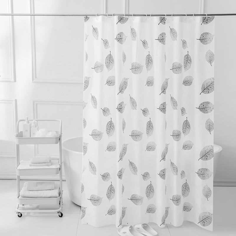 Amazon New Black and White Leaf Shower Curtain PEVA Thickened Waterproof Bathroom Partition Curtain Punch-Free Bathroom Shower Curtain