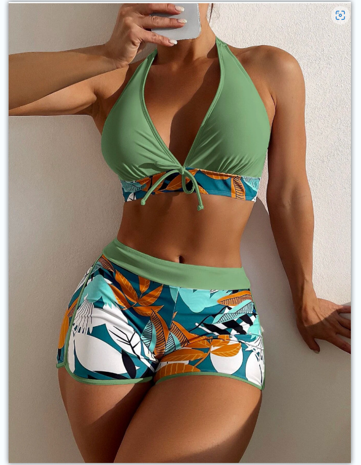 2022 new bikini swimsuit women's European and American single holiday sexy color matching sports wholesale split swimsuit