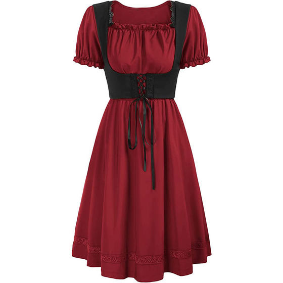 z Amazon Hot Sale Vintage Renaissance Square Collar Short Sleeve dress Victorian Pastoral cosplay Dress